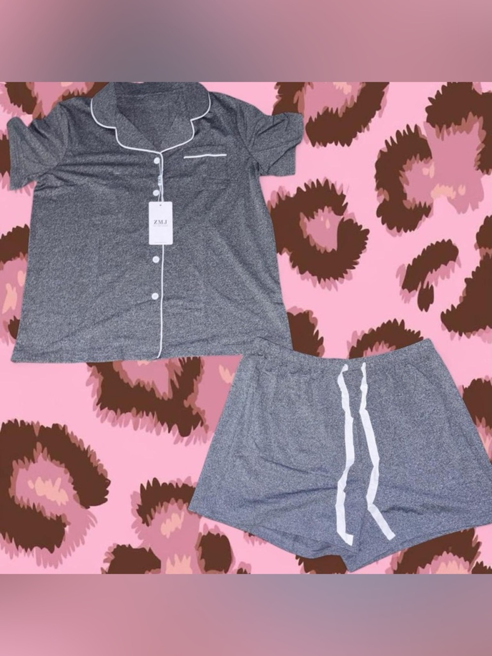 NWT Charcoal Grey Satin Pajama Set - Size Medium
